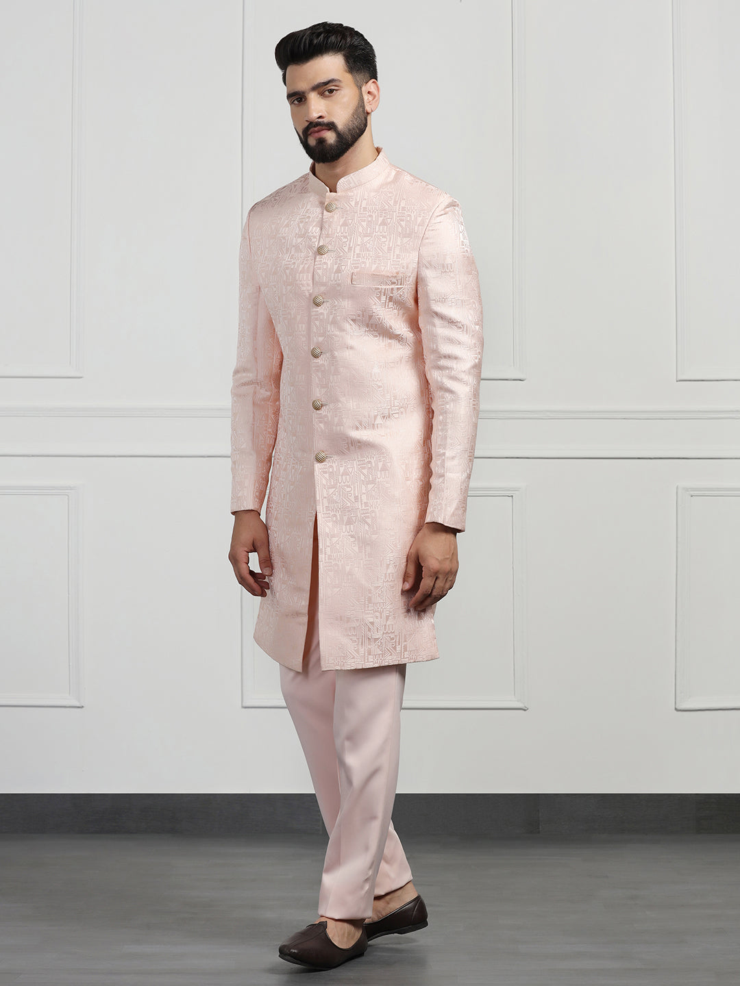 Men Peach Sherwani - Tahvo India