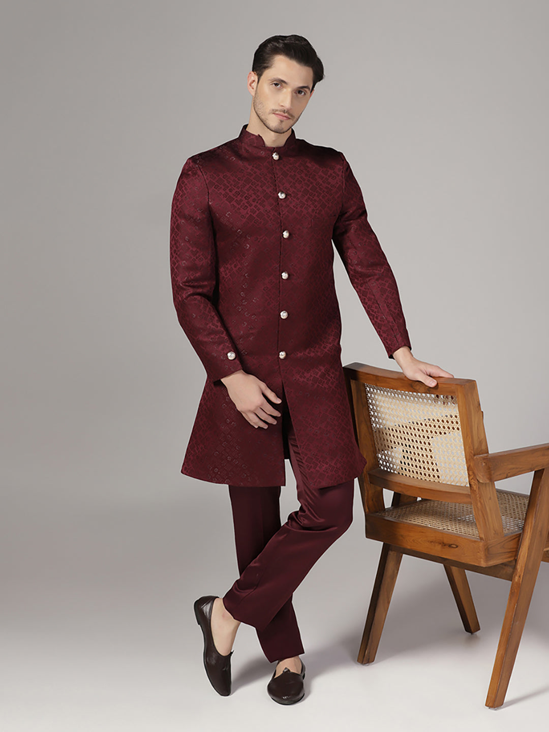 Men Maroon Sherwani - Tahvo India