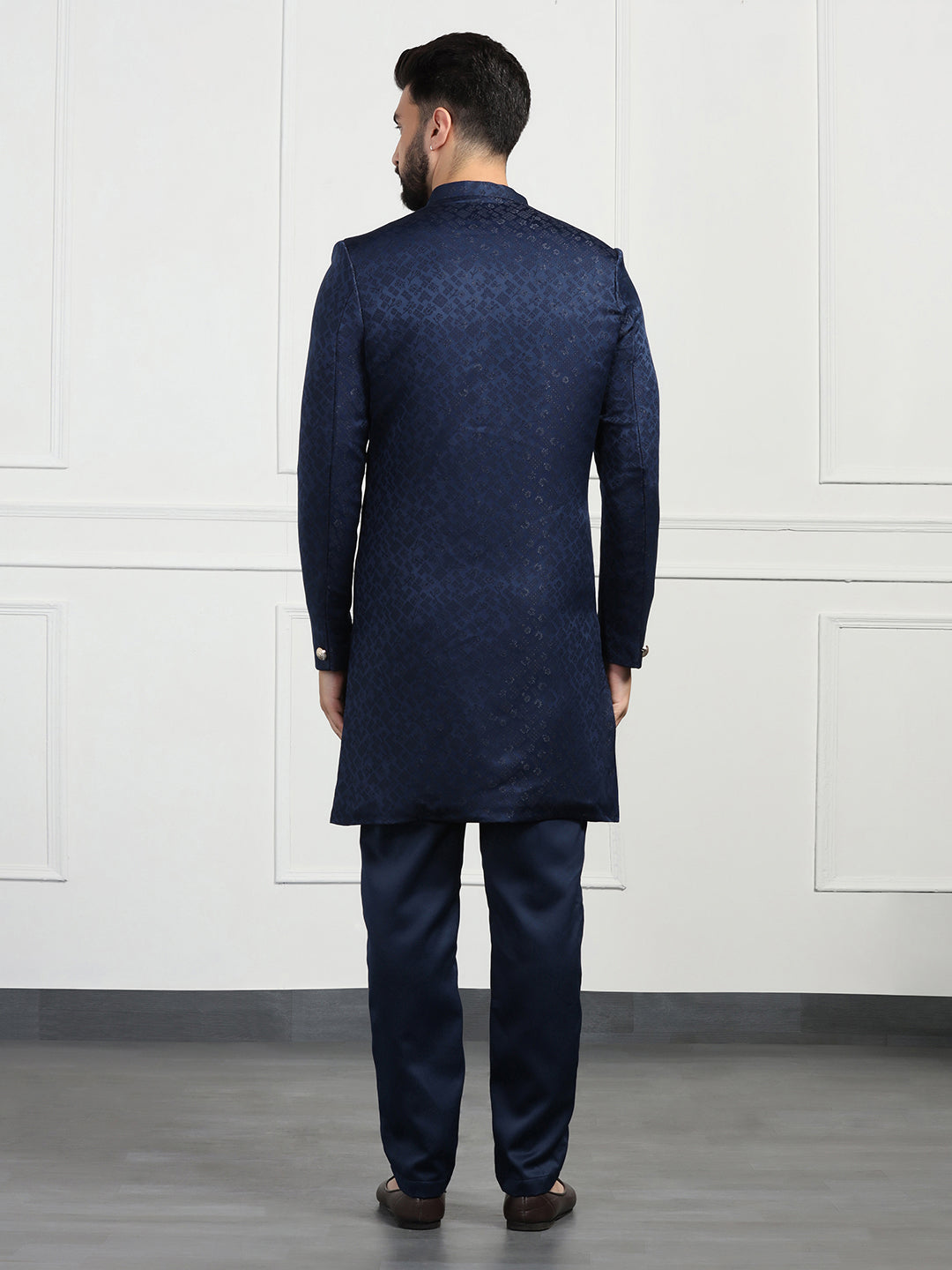 Men Navy Blue Sherwani - Tahvo India