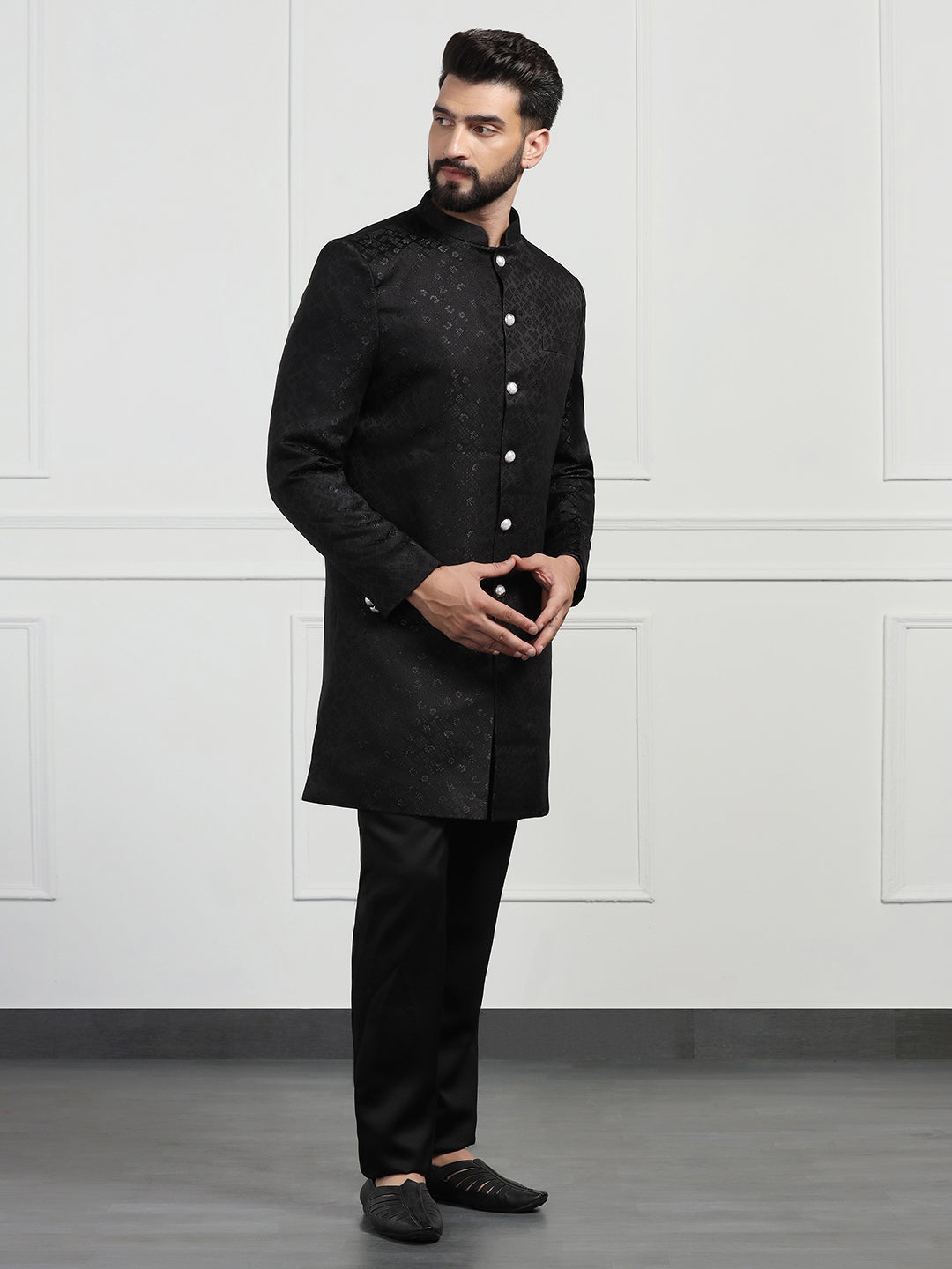 Men Black Sherwani - Tahvo India