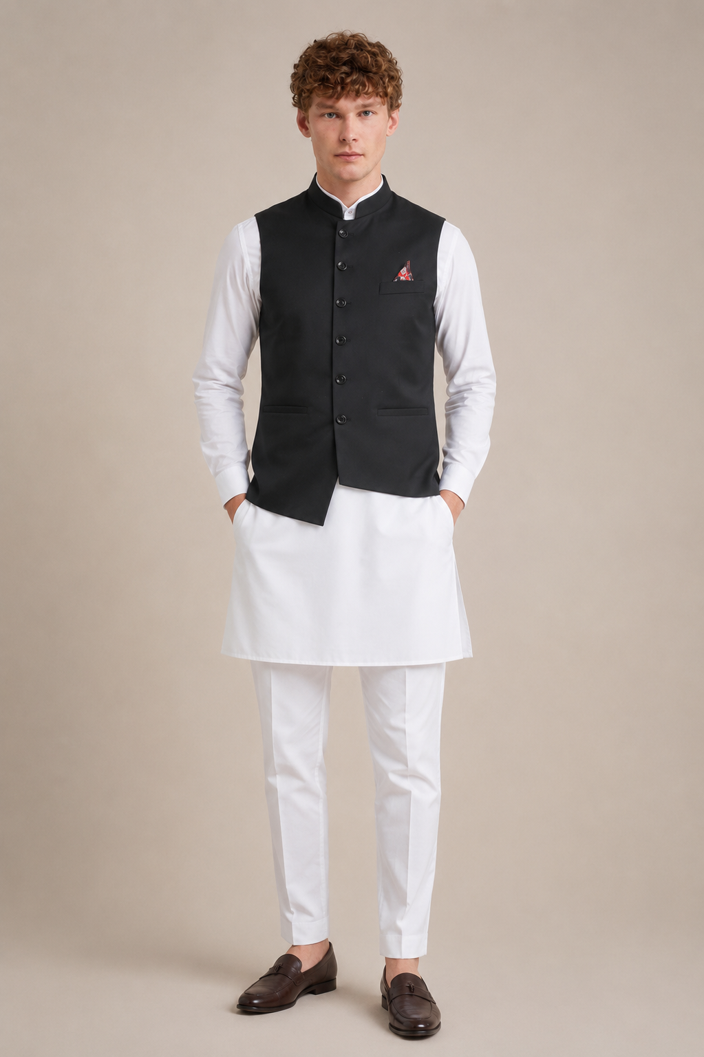 Men Kurta Set With Black Jacket