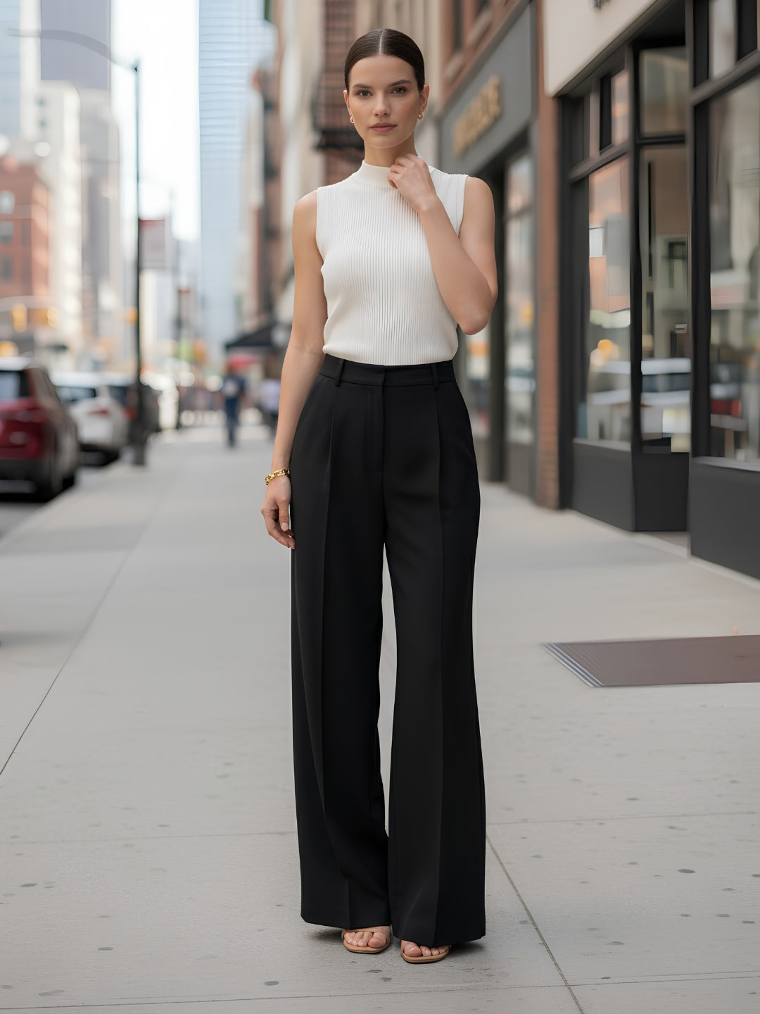 Black wide leg trousers