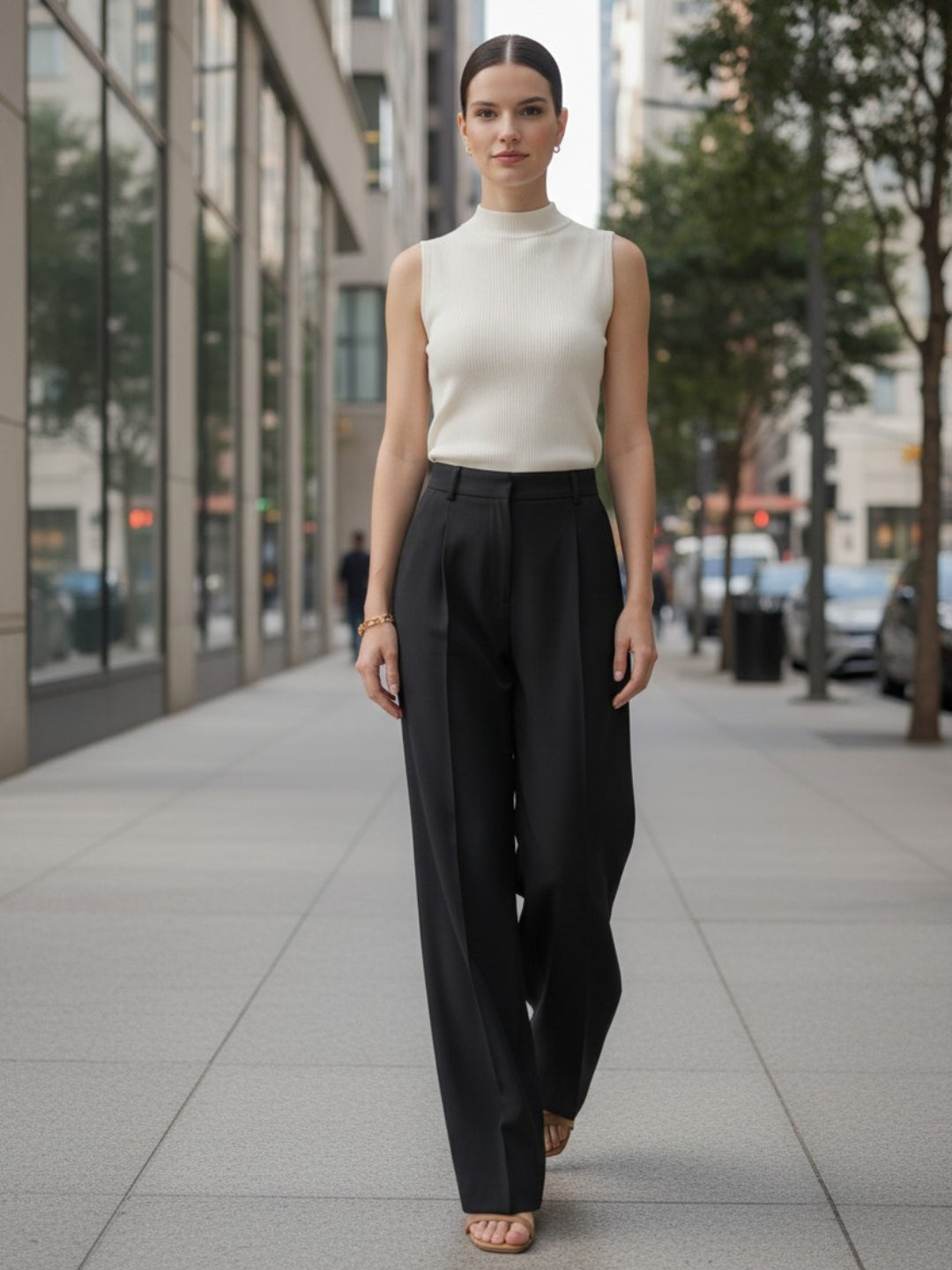 Black wide leg trousers