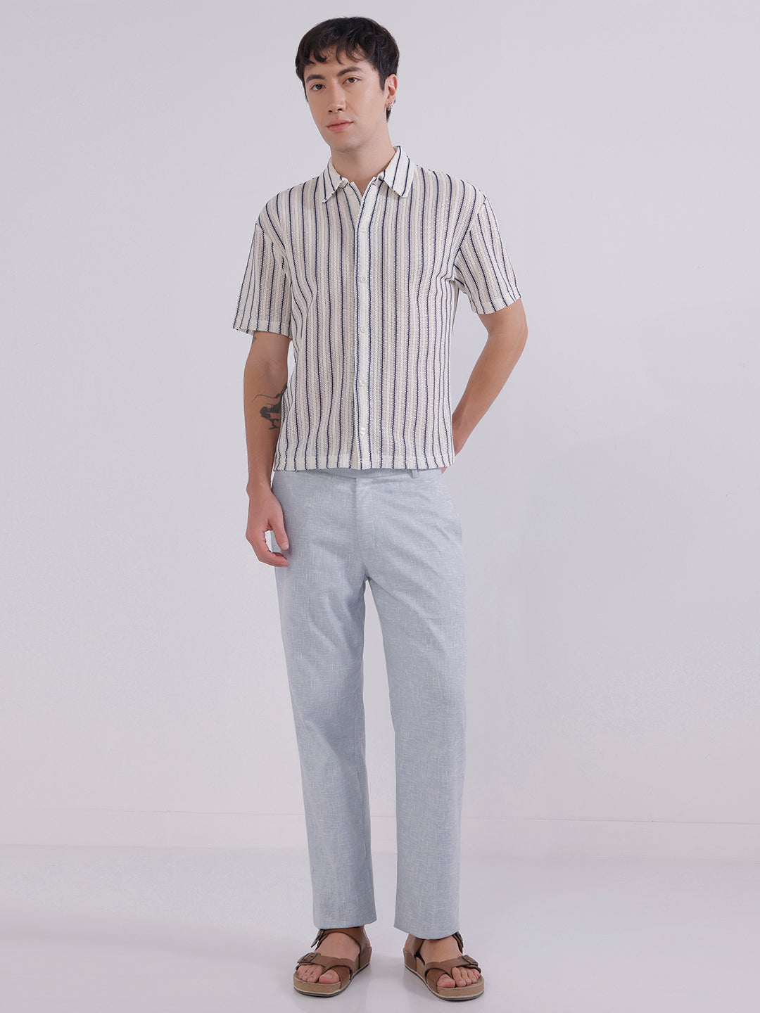 Men Blue linen trousers