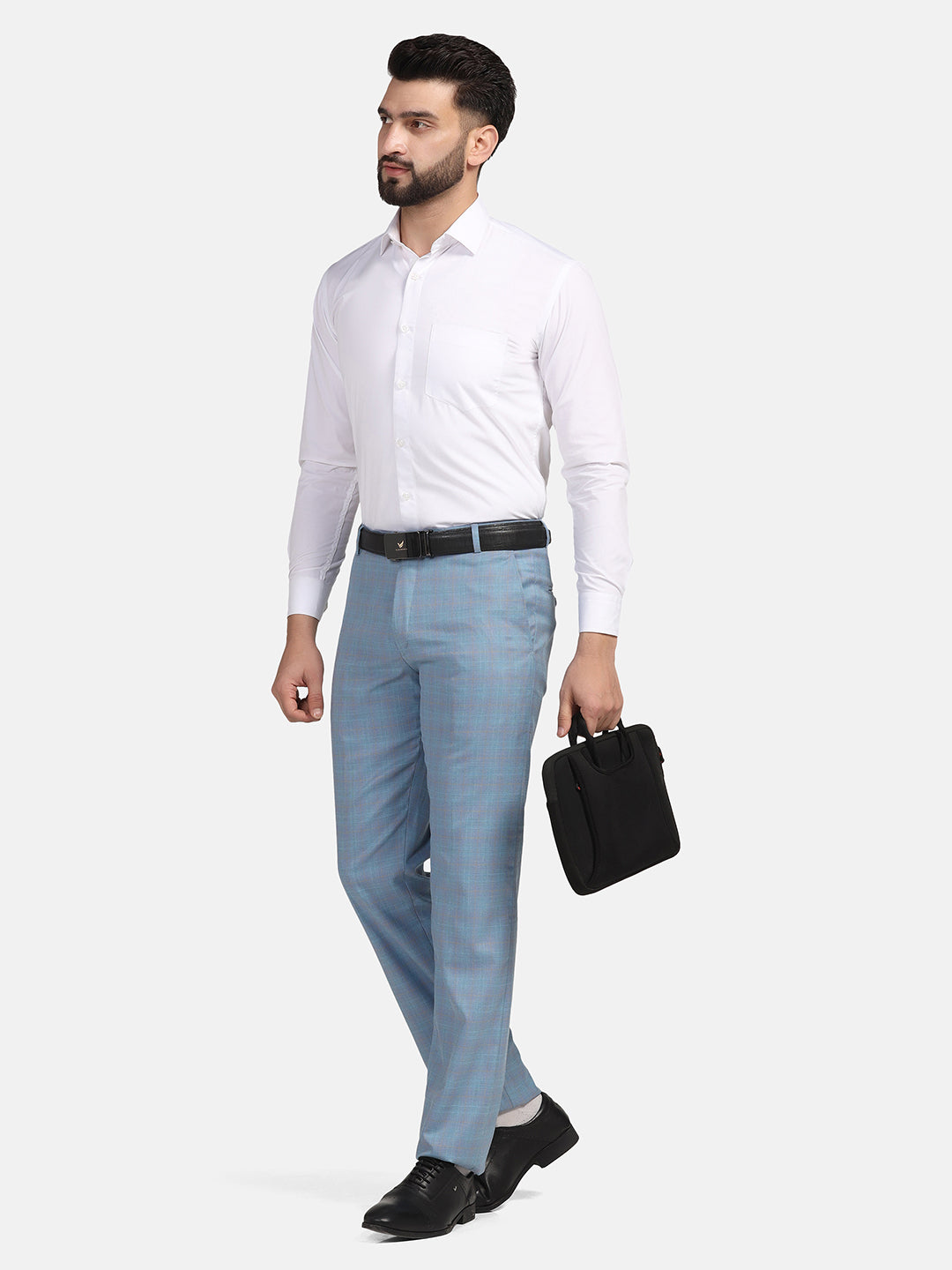 Men Sky Blue Check Trousers