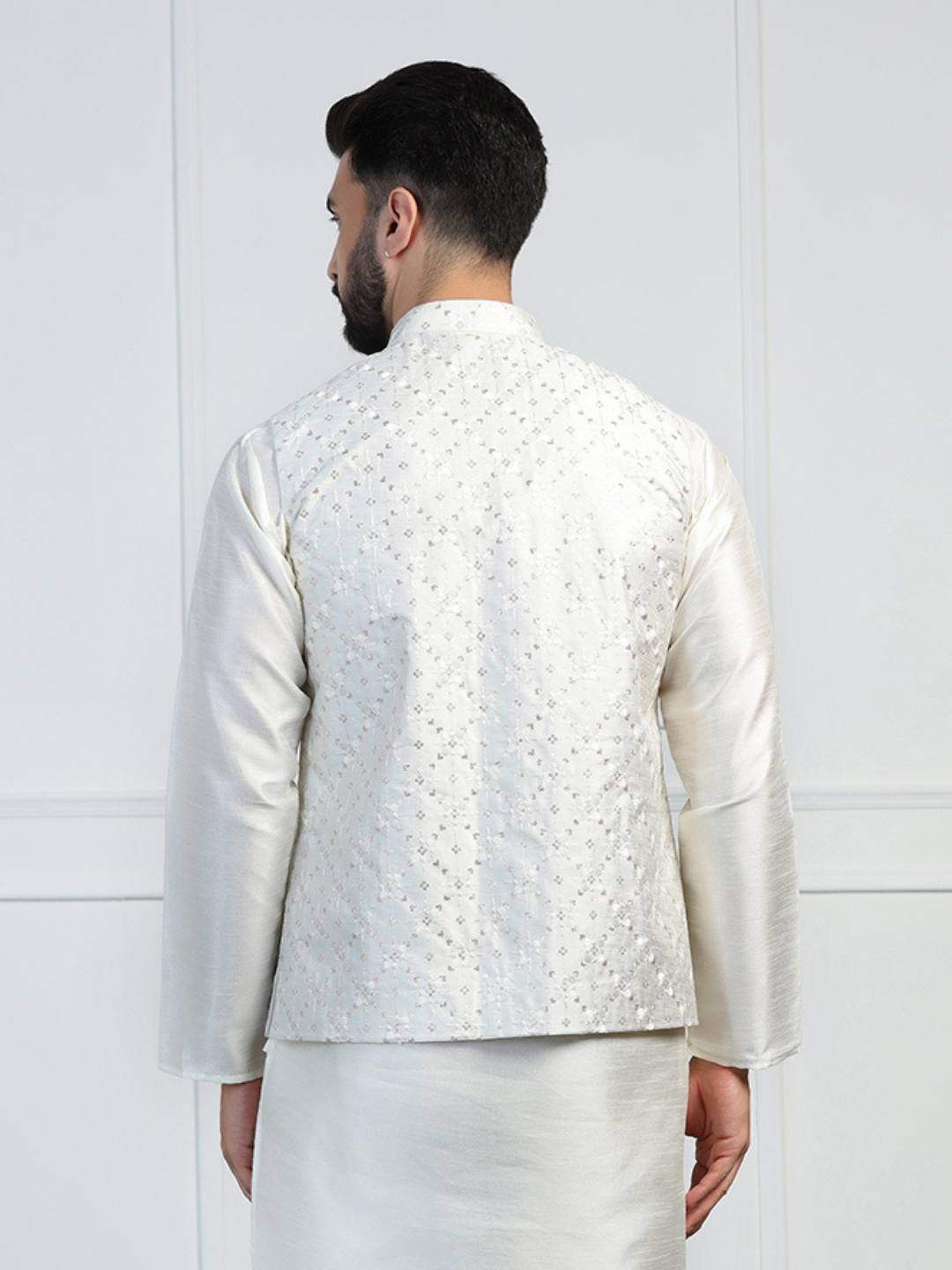 Men White Embroidered Jacket