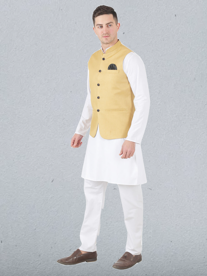 Men Golden Button Nehru Jacket - Tahvo India