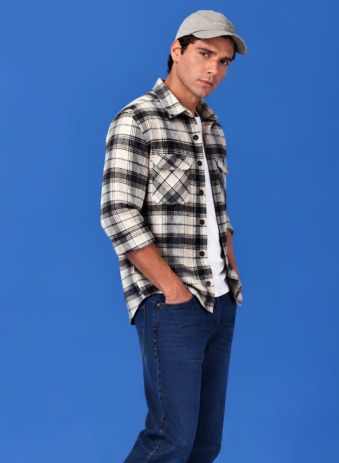 Men Plaid Flannel Shirt Boxy Relaxed Fit