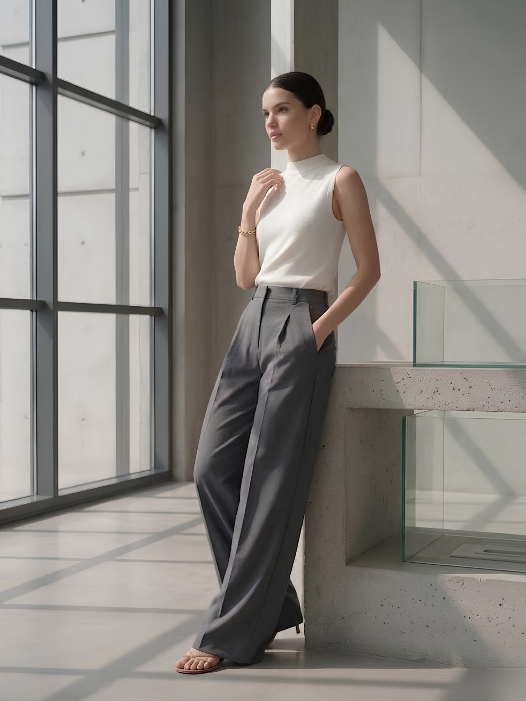 Grey wide leg Trousers