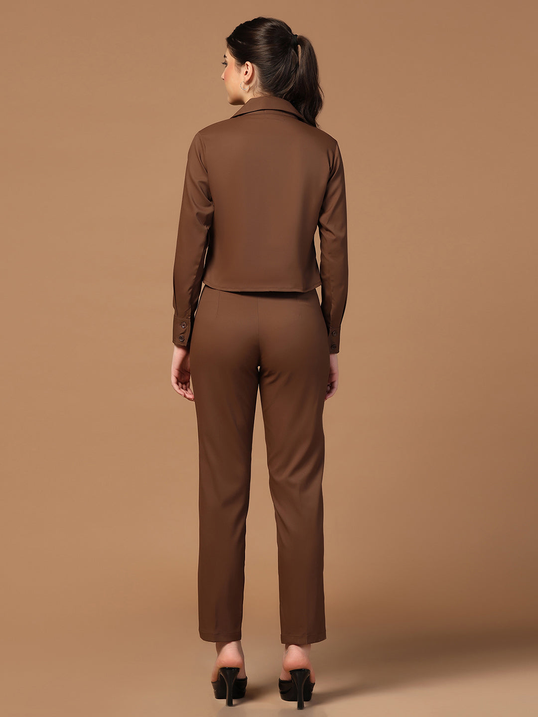 Lapel Collar Full Sleeve Crop Top & Trouser - Tahvo India