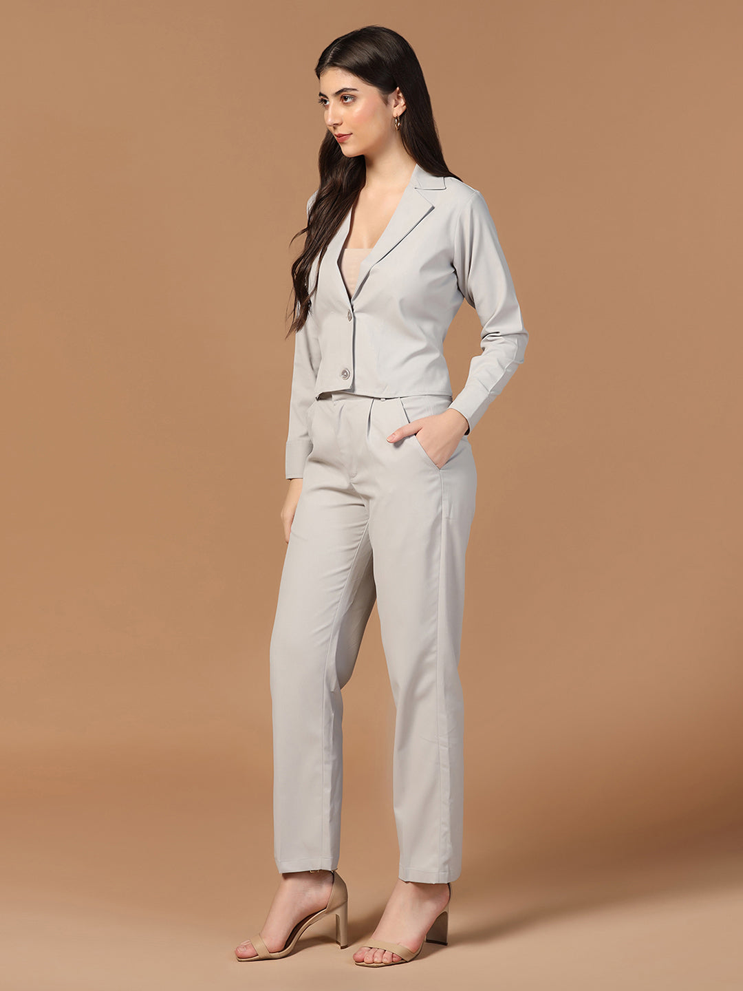 Lapel Collar Full Sleeve Crop Top & Trouser - Tahvo India