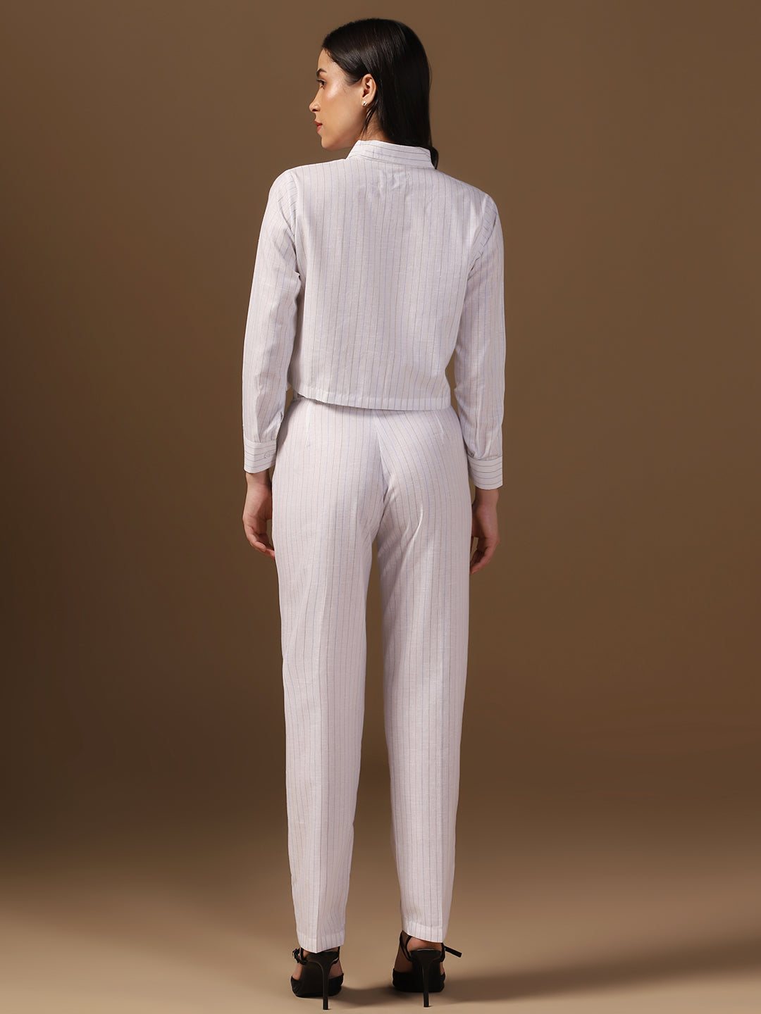 White Crop Shirt And Trouser Co-Ords - Tahvo India