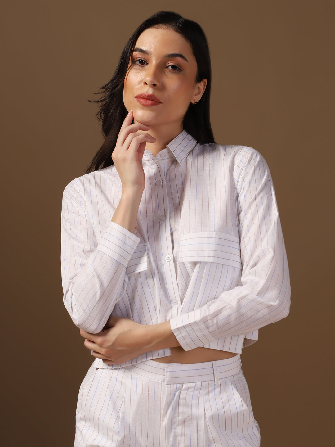 White Crop Shirt And Trouser Co-Ords - Tahvo India