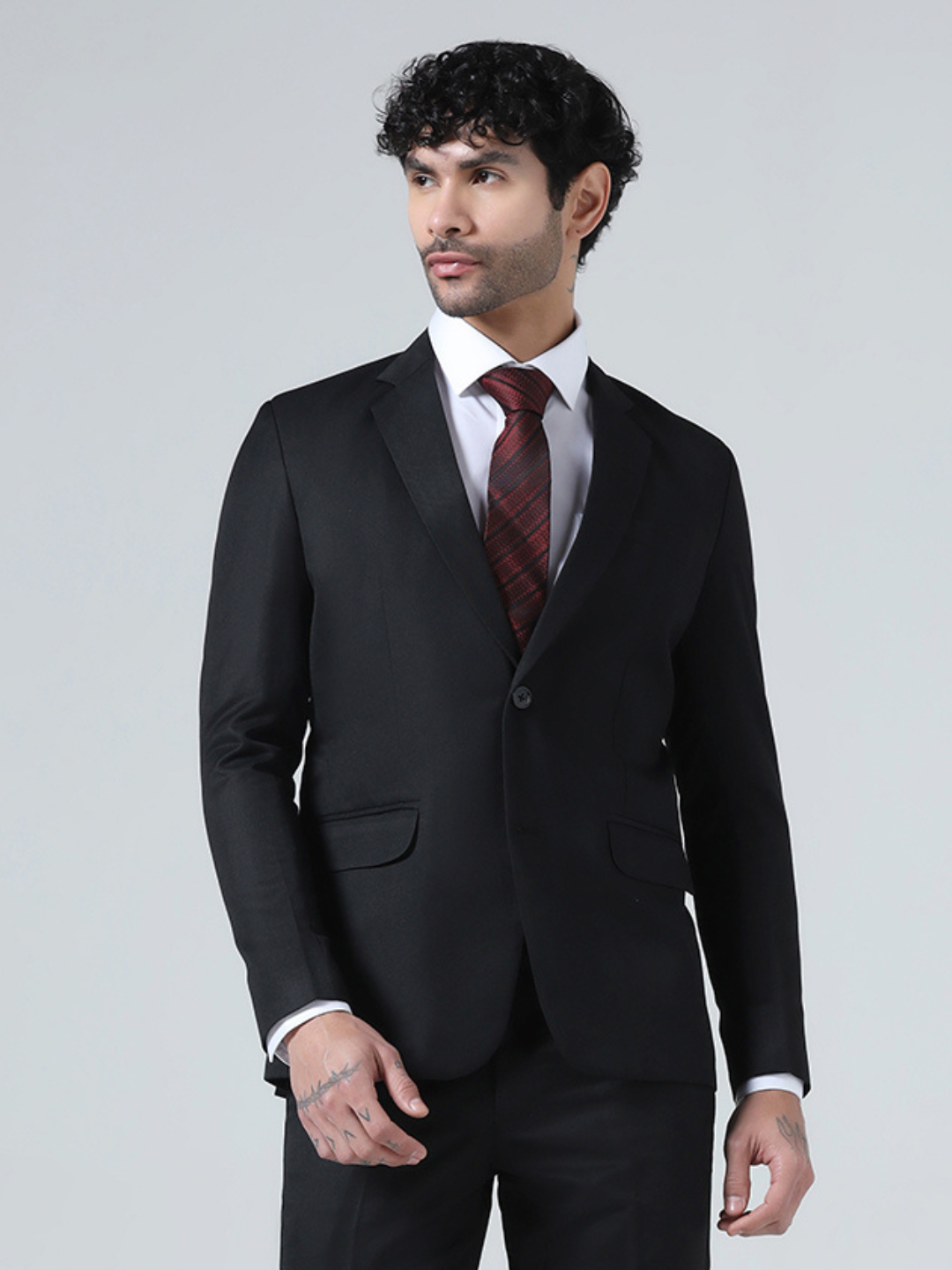 Black Notched Lapel Blazer For Men