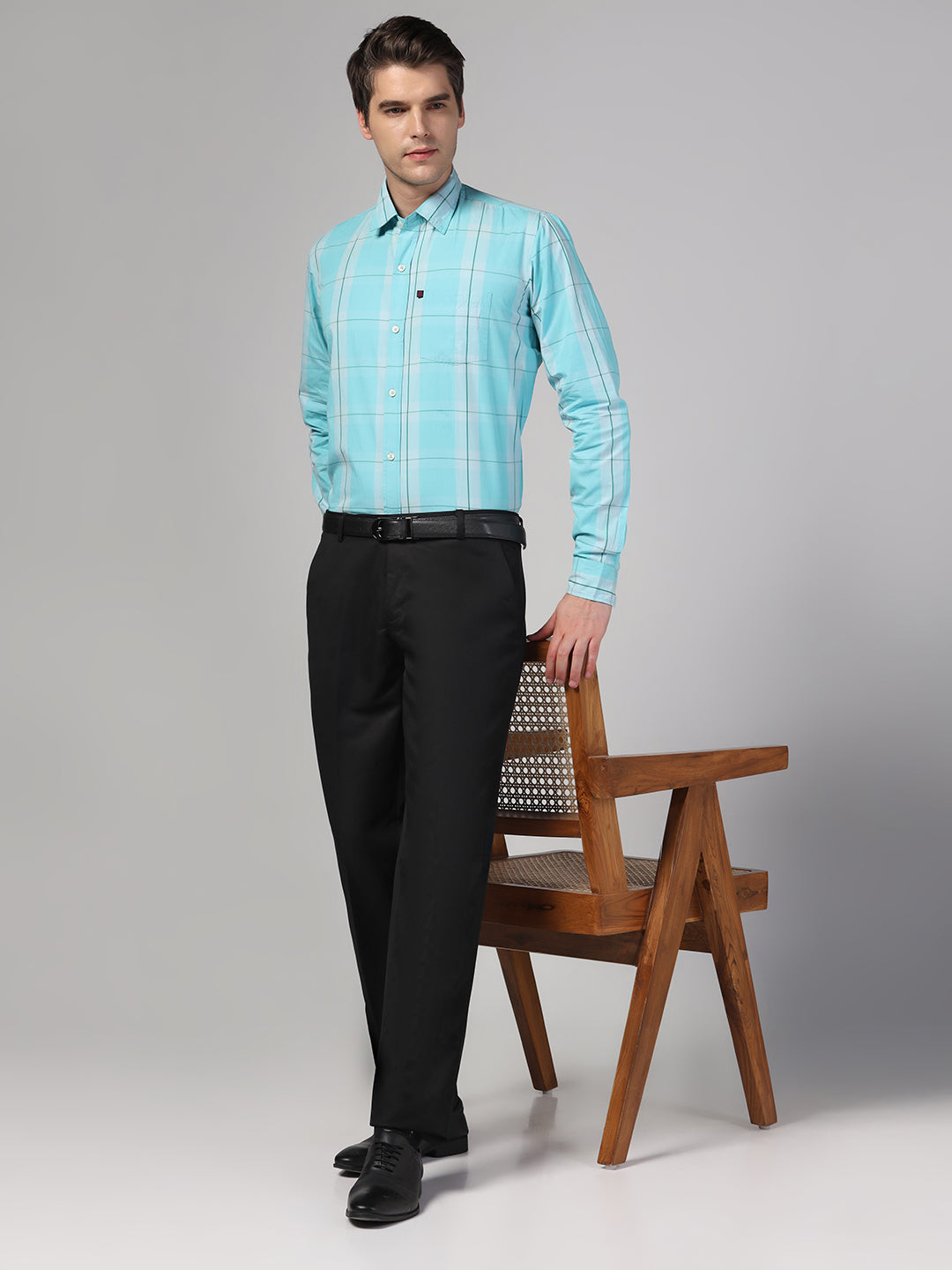 Men Blue Check Shirt & Trousers Set - Tahvo India