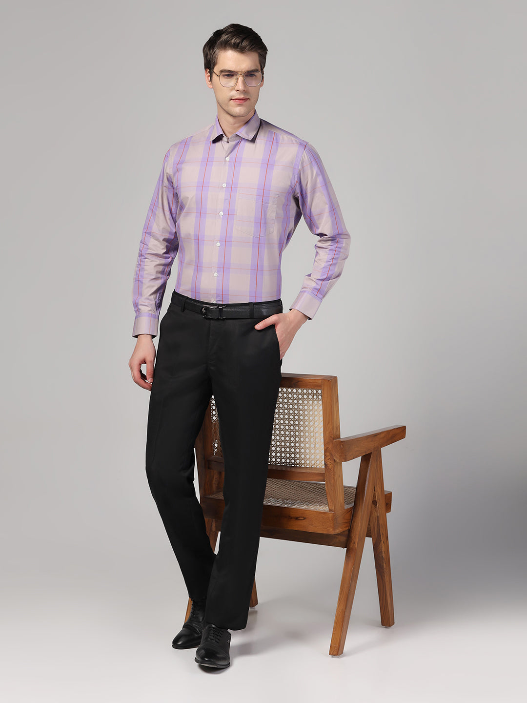 Men Purple Check Shirt & Trousers Set - Tahvo India