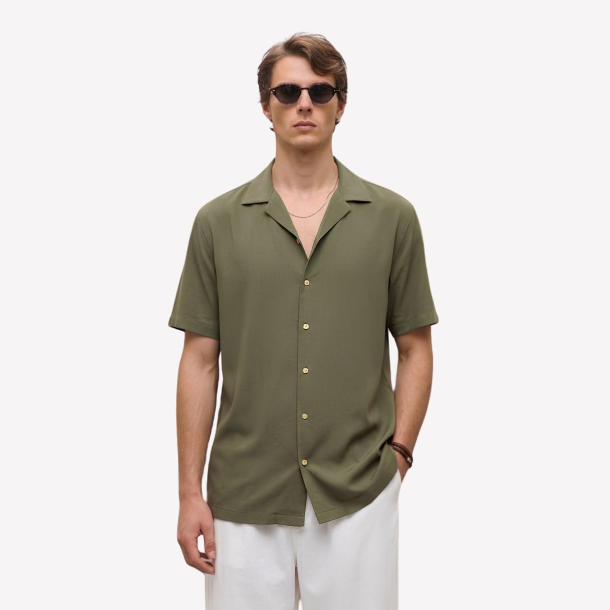 Versatile Olive Short-Sleeve Shirt for Men