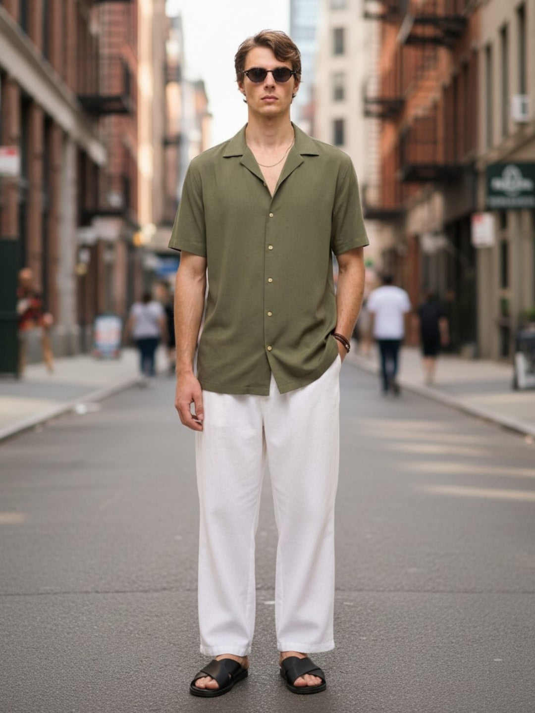 Versatile Olive Short-Sleeve Shirt for Men