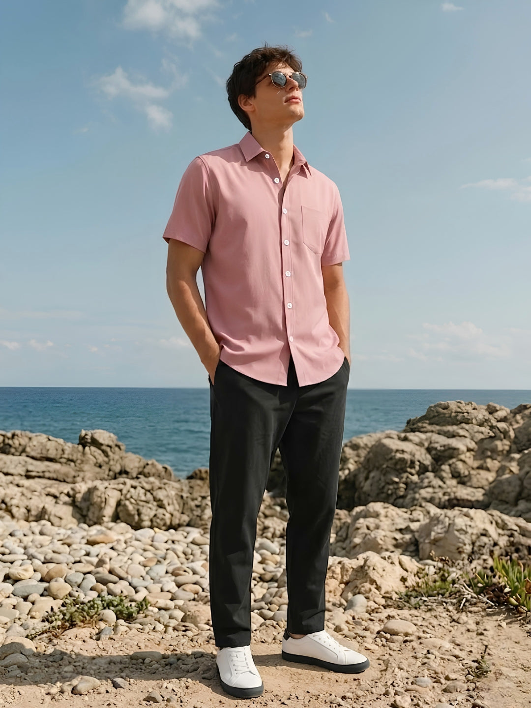Men’s Essential Everyday Pink Button-Up – Short Sleeve