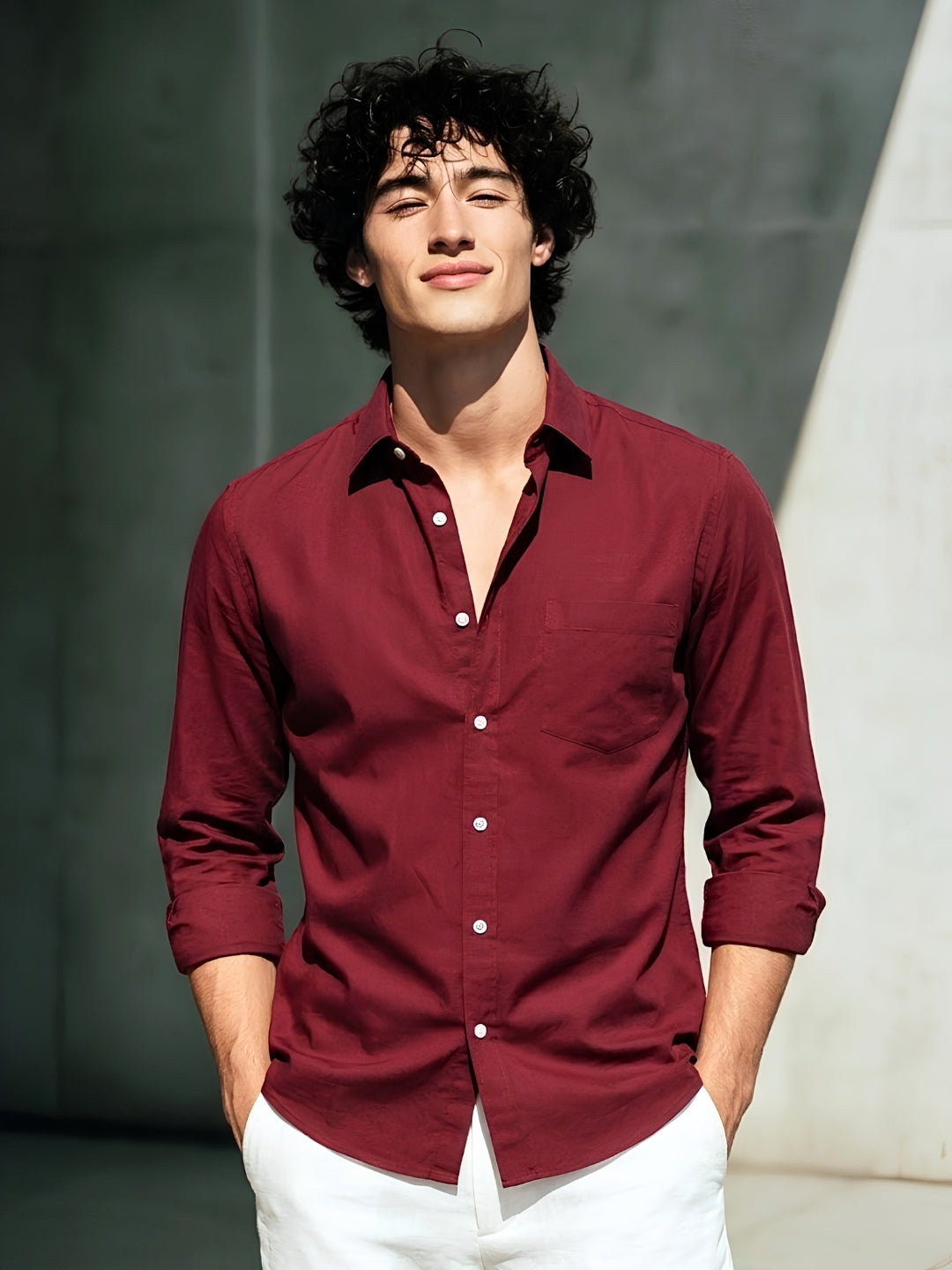 Men's Maroon Solid Casual Shirt