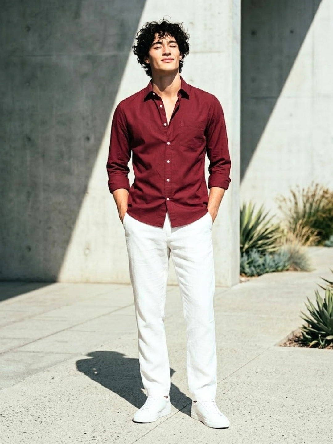 Men's Maroon Solid Casual Shirt