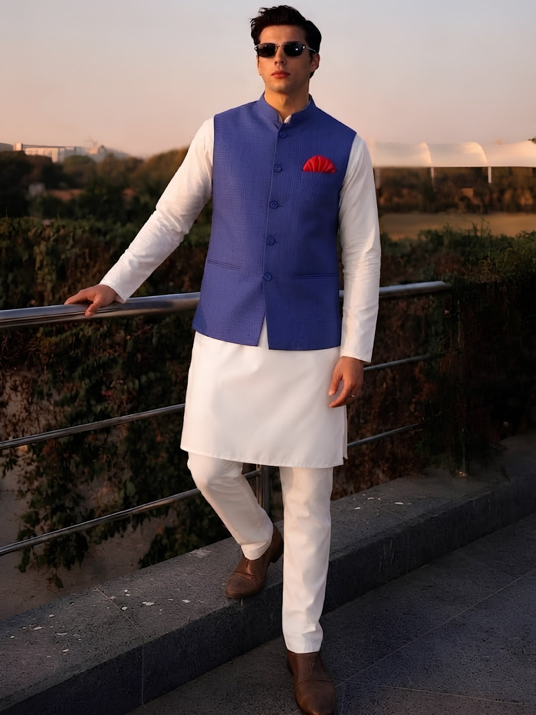 Men Purple 5 Button Nehru Jacket