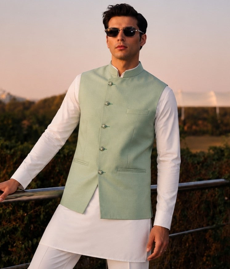 Men Green Angrakha Nehru Jacket