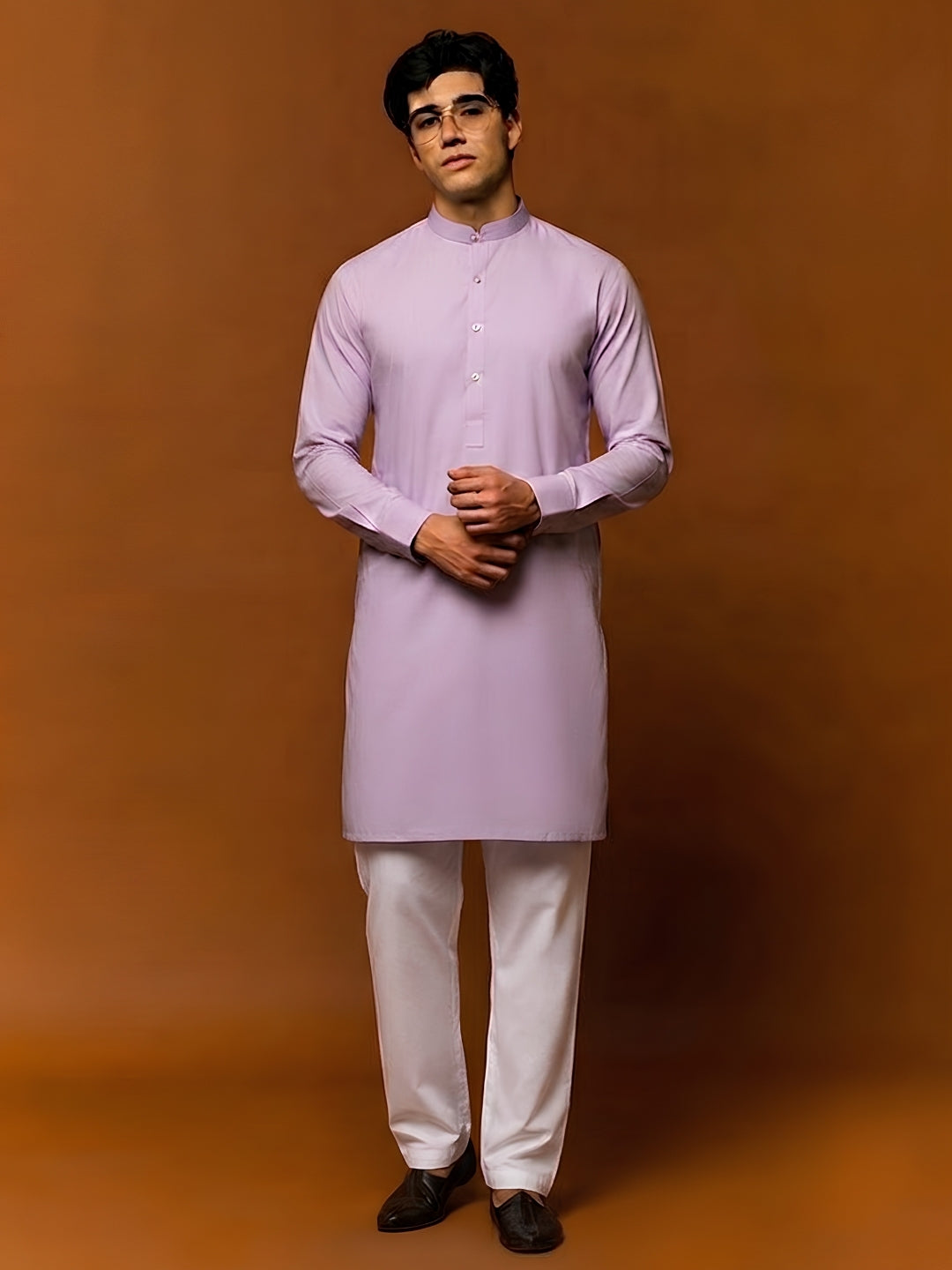 Men Purple Solid Kurta