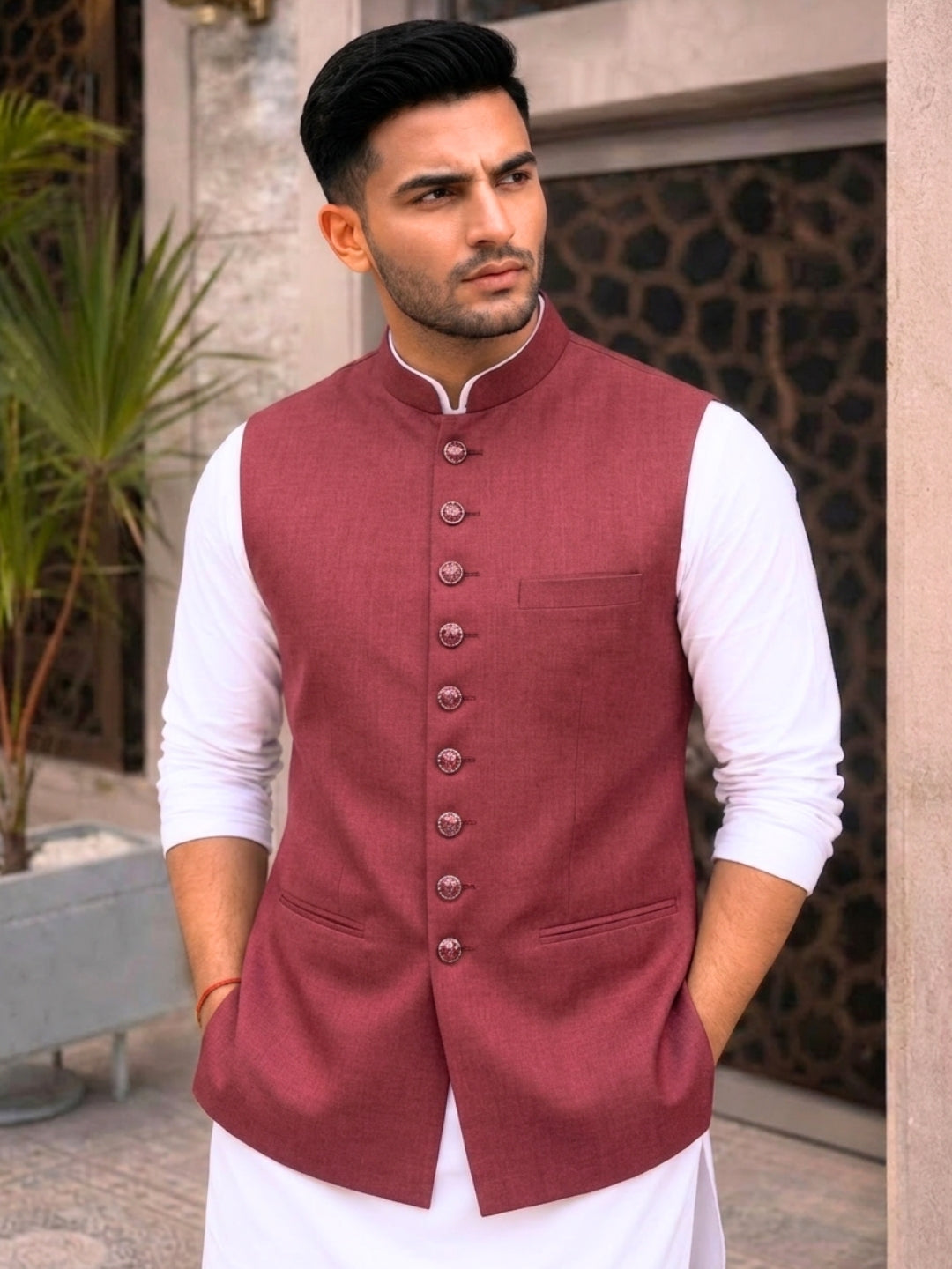 Men Maroon Nehru Jacket