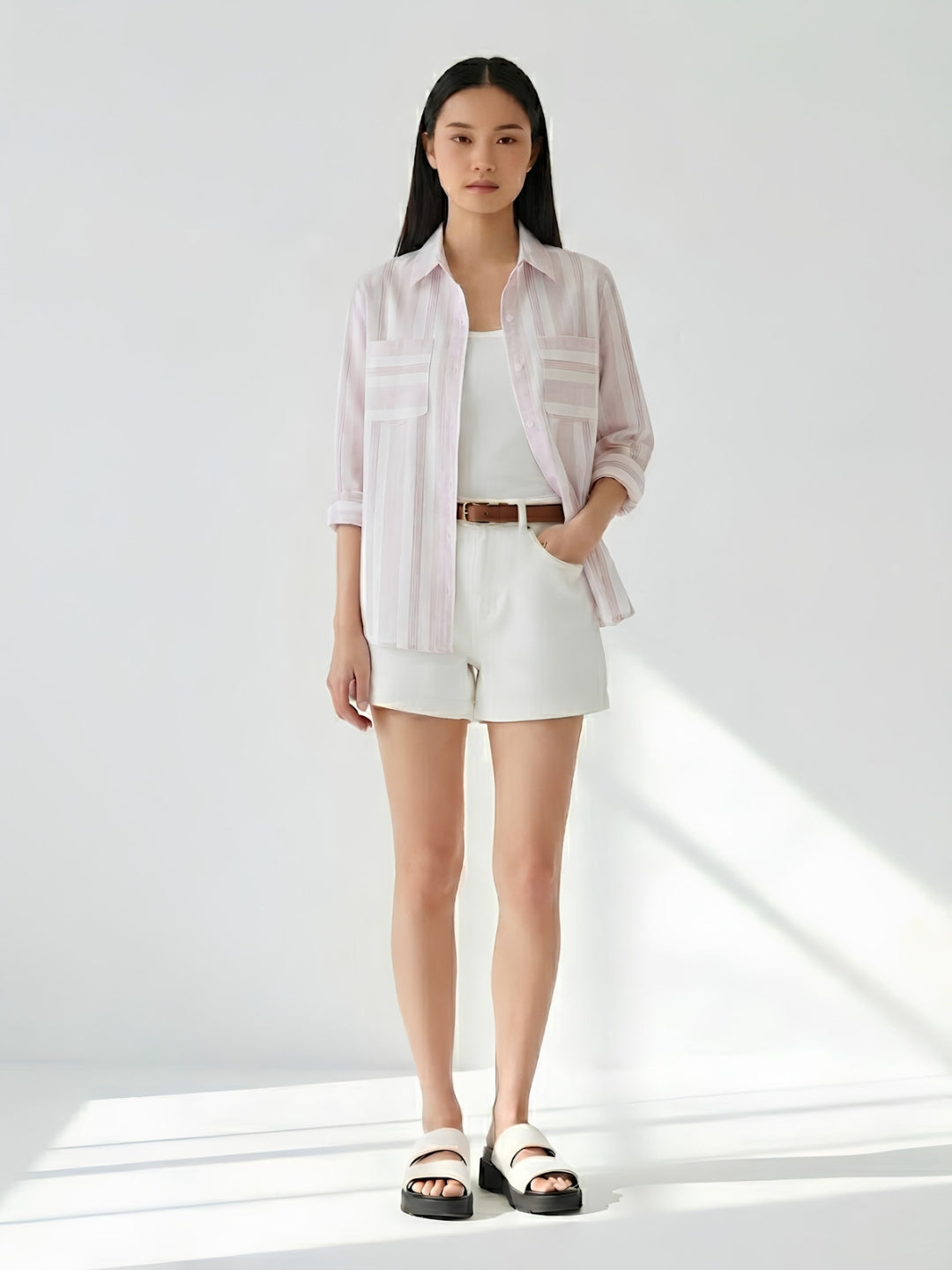 Women Stiped cotton 2 pocket shirt