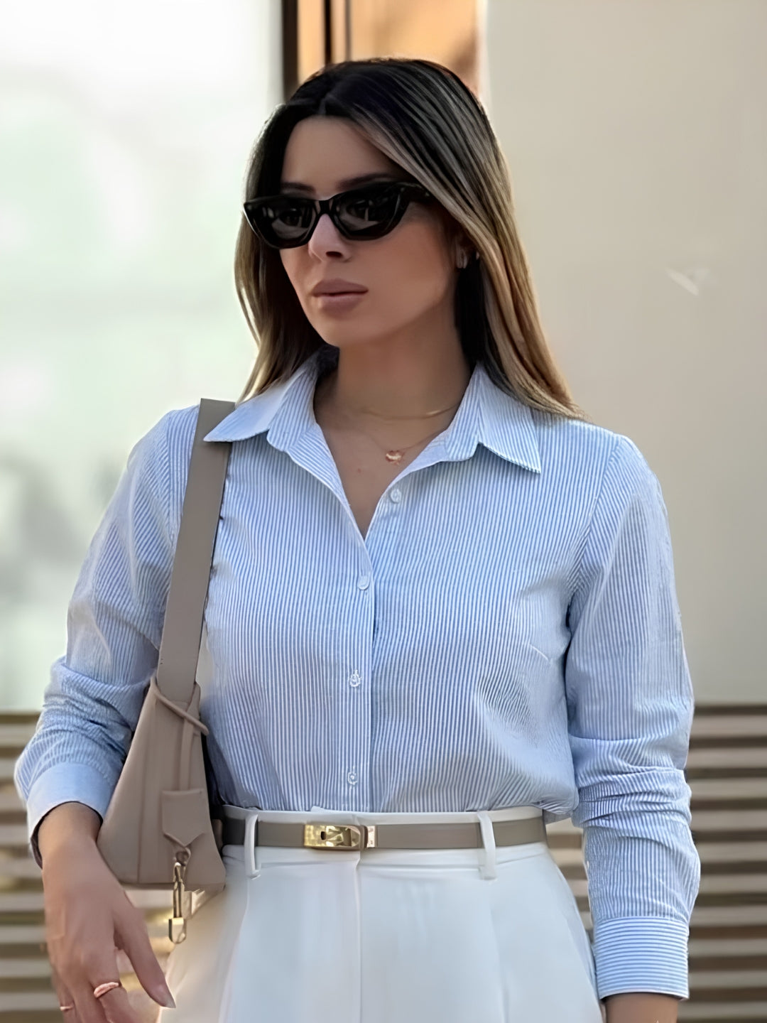 Women Blue Striped casual shirt