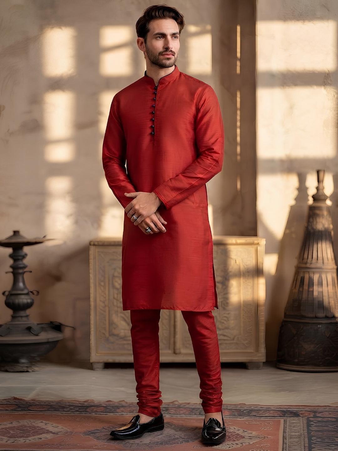 Men Red Kurta Set