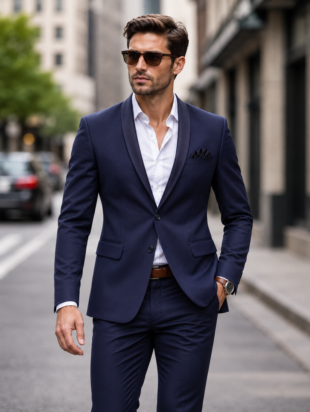 Men Blue Tuxedo Blazer With Hanky