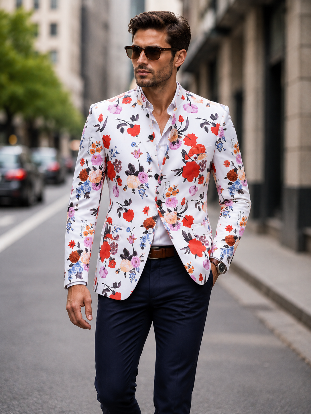 Men Printed Men Blazer With Hanky