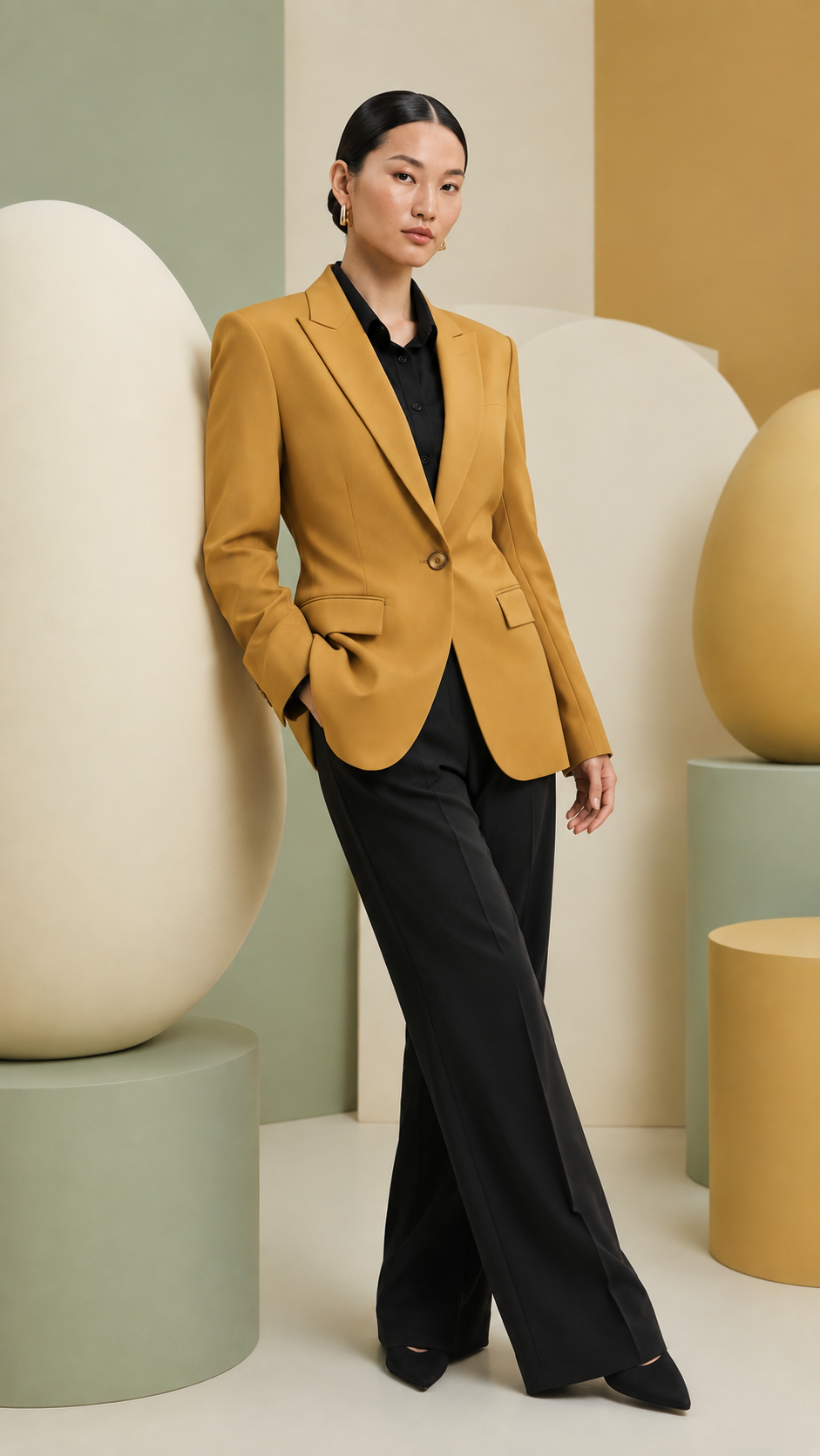 Women Mustard Long Blazer