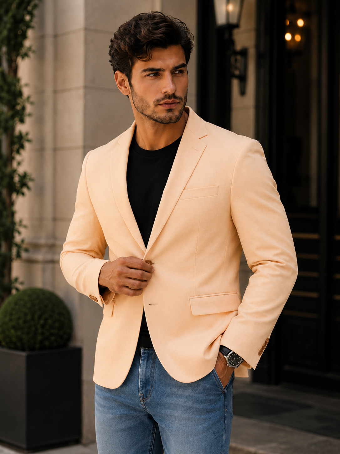Orange Solid Single Breasted Casual Blazer