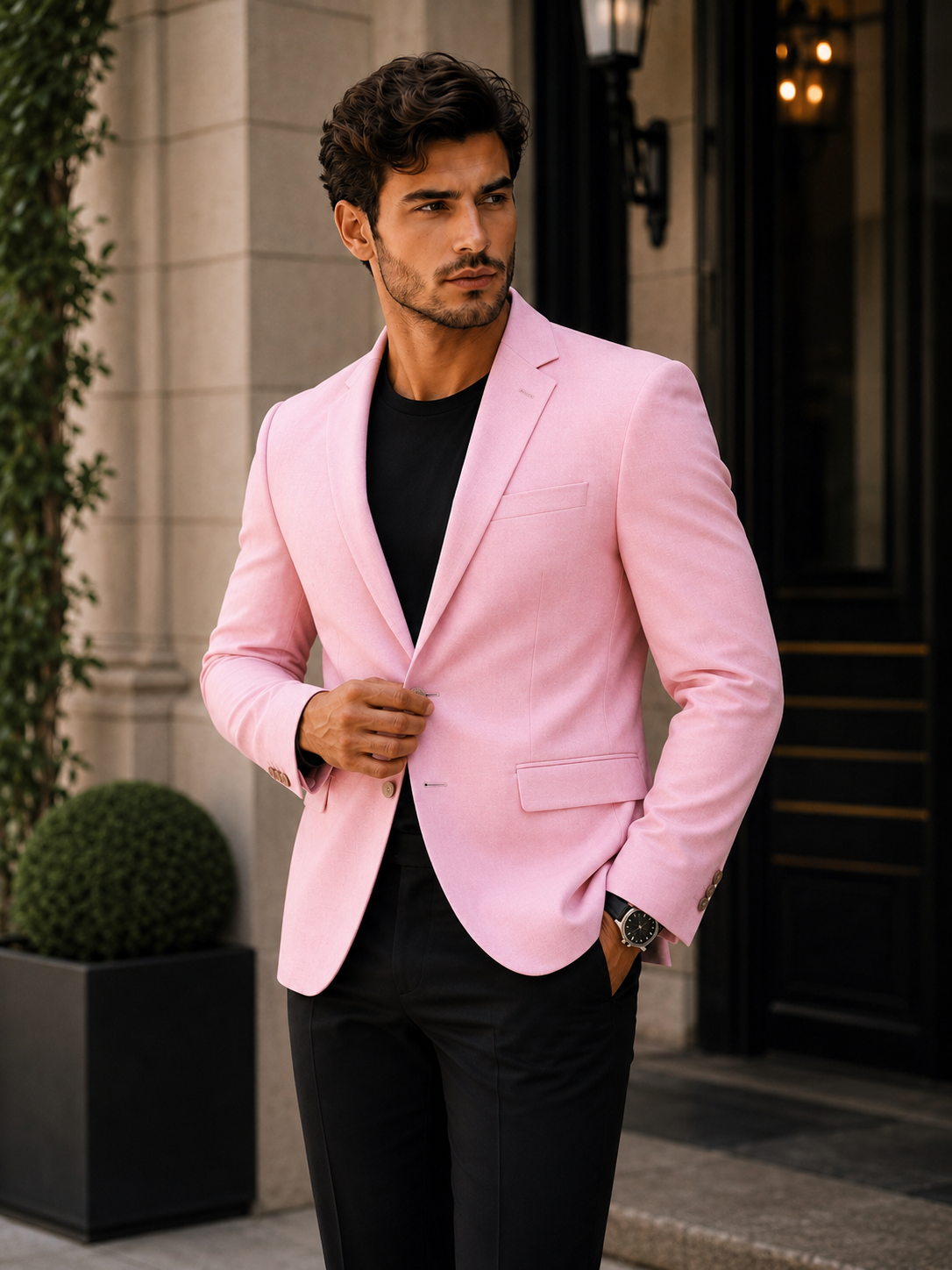 Pink Sold Single Breasted Casual Blazer