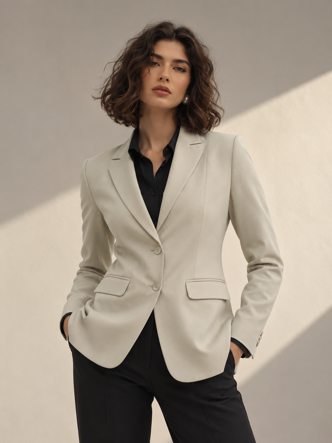 Women Beige Long Blazer