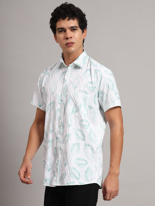 Men Casual Green Printed Shirt