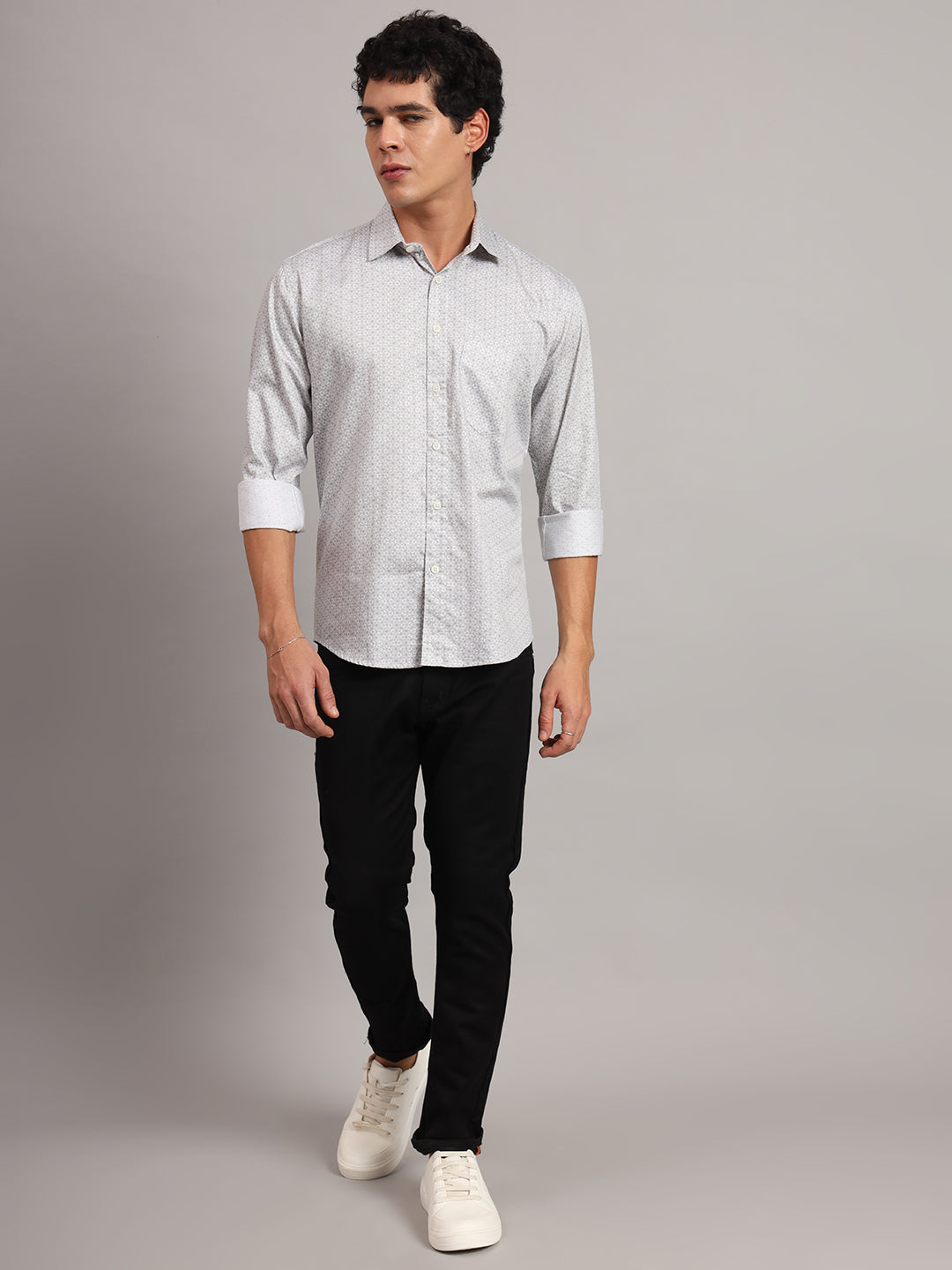 Men Beige Printed Formal Shirt - Tahvo India