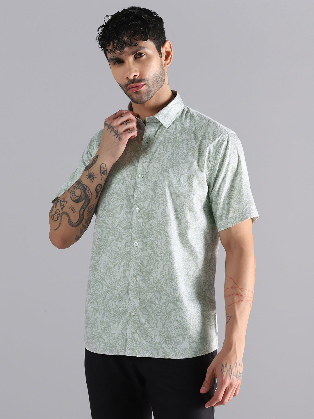 Tropical Leaf Printed Half Sleeve Shirt - Tahvo India