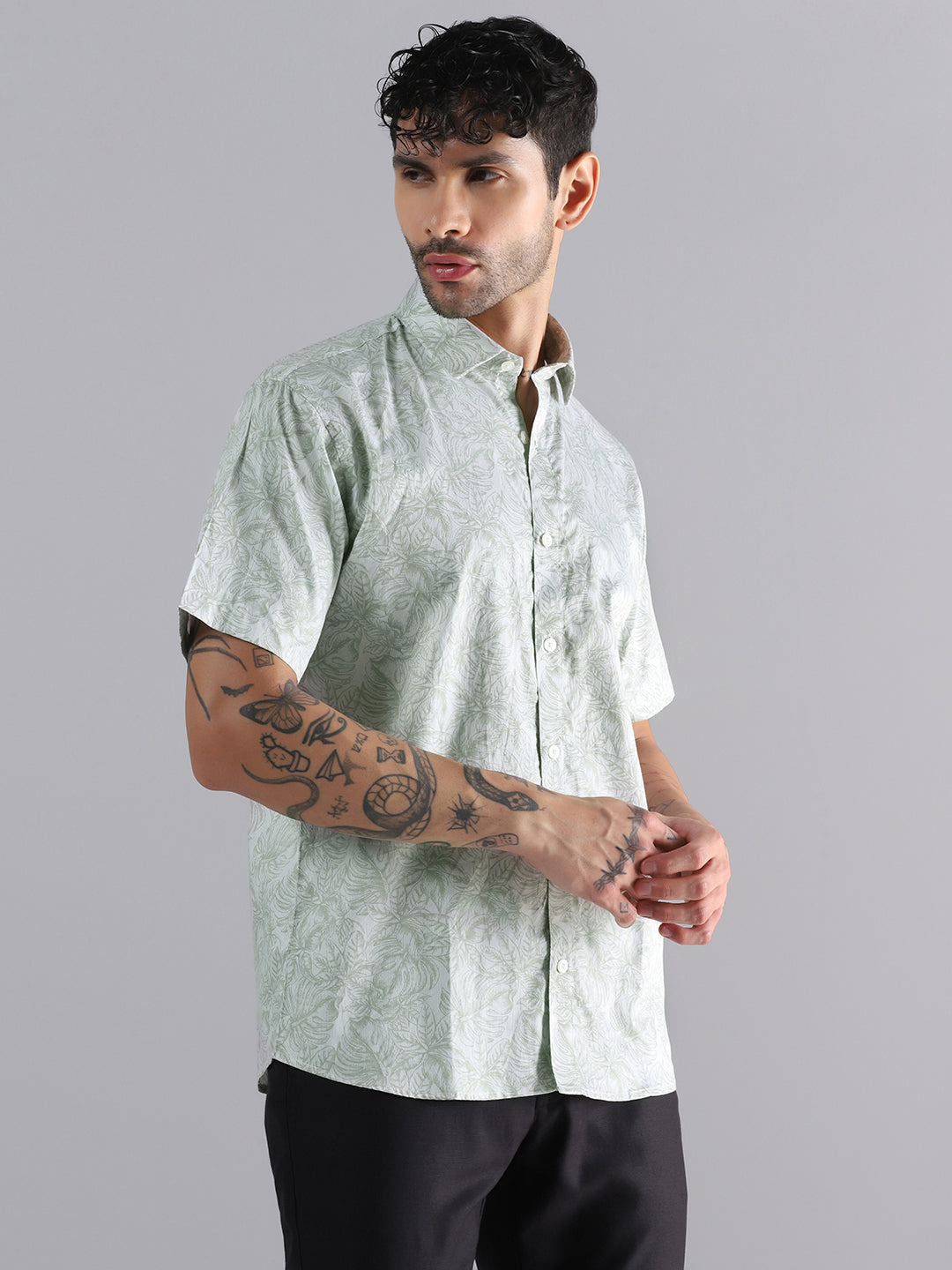 Tropical Leaf Printed Half Sleeve Shirt - Tahvo India