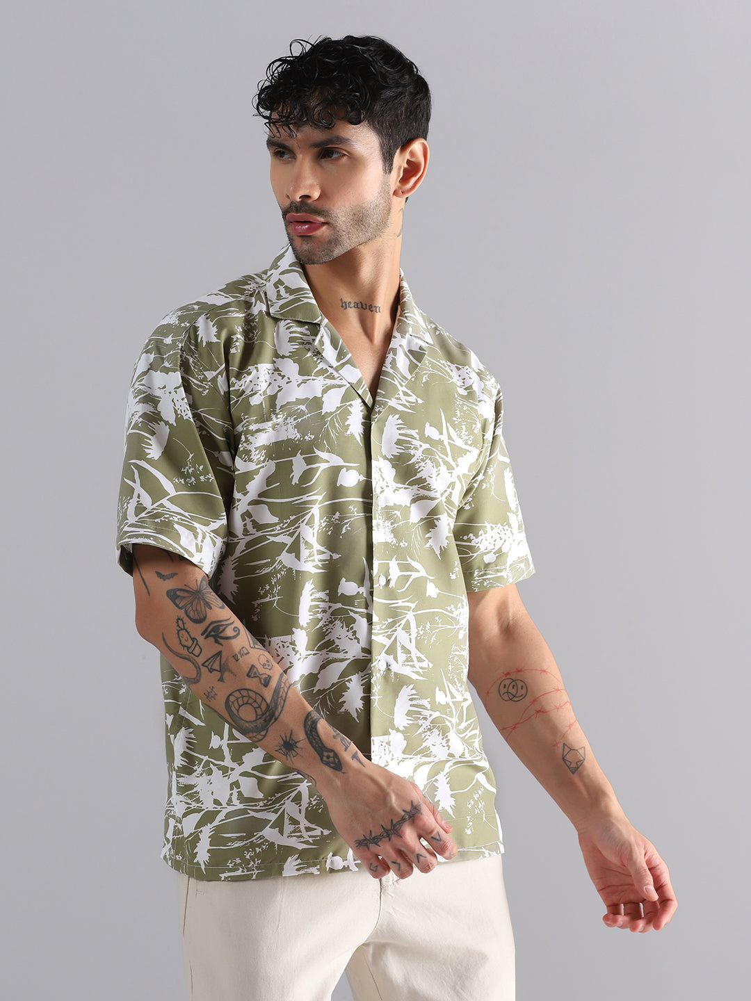 Leaf Shadow Printed Half Sleeve Shirt
