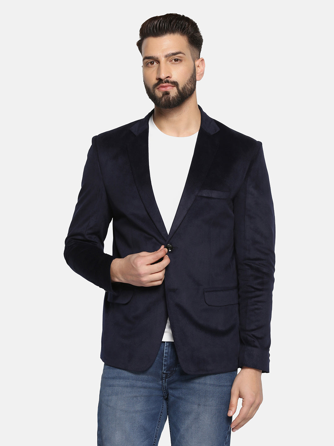 Men Blue Velvet Notched lapel Blazer - Tahvo India