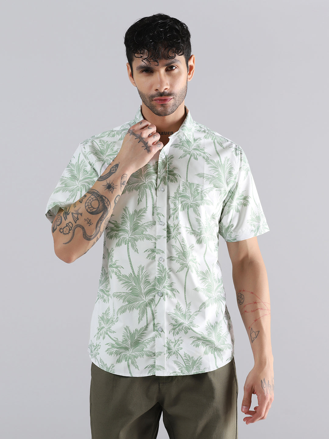 Palm Paradise Print Half Sleeve Shirt
