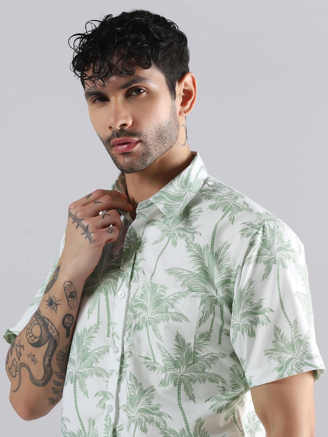 Palm Paradise Print Half Sleeve Shirt