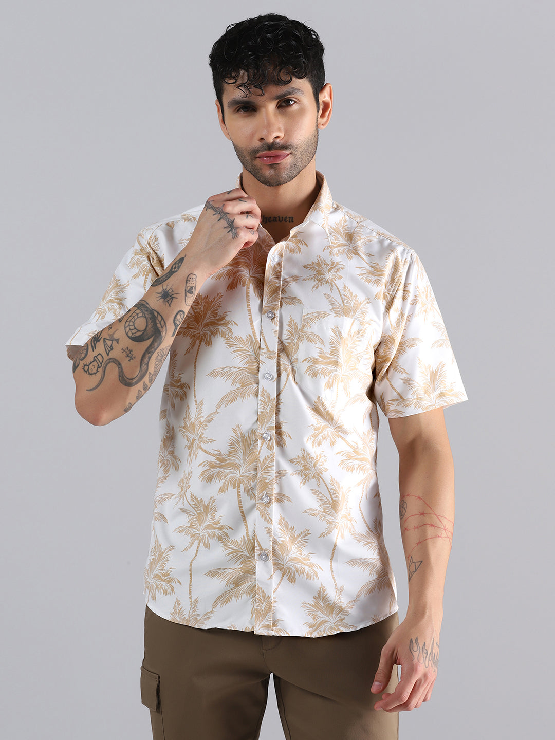 Desert Palm Print Half Sleeve Shirt