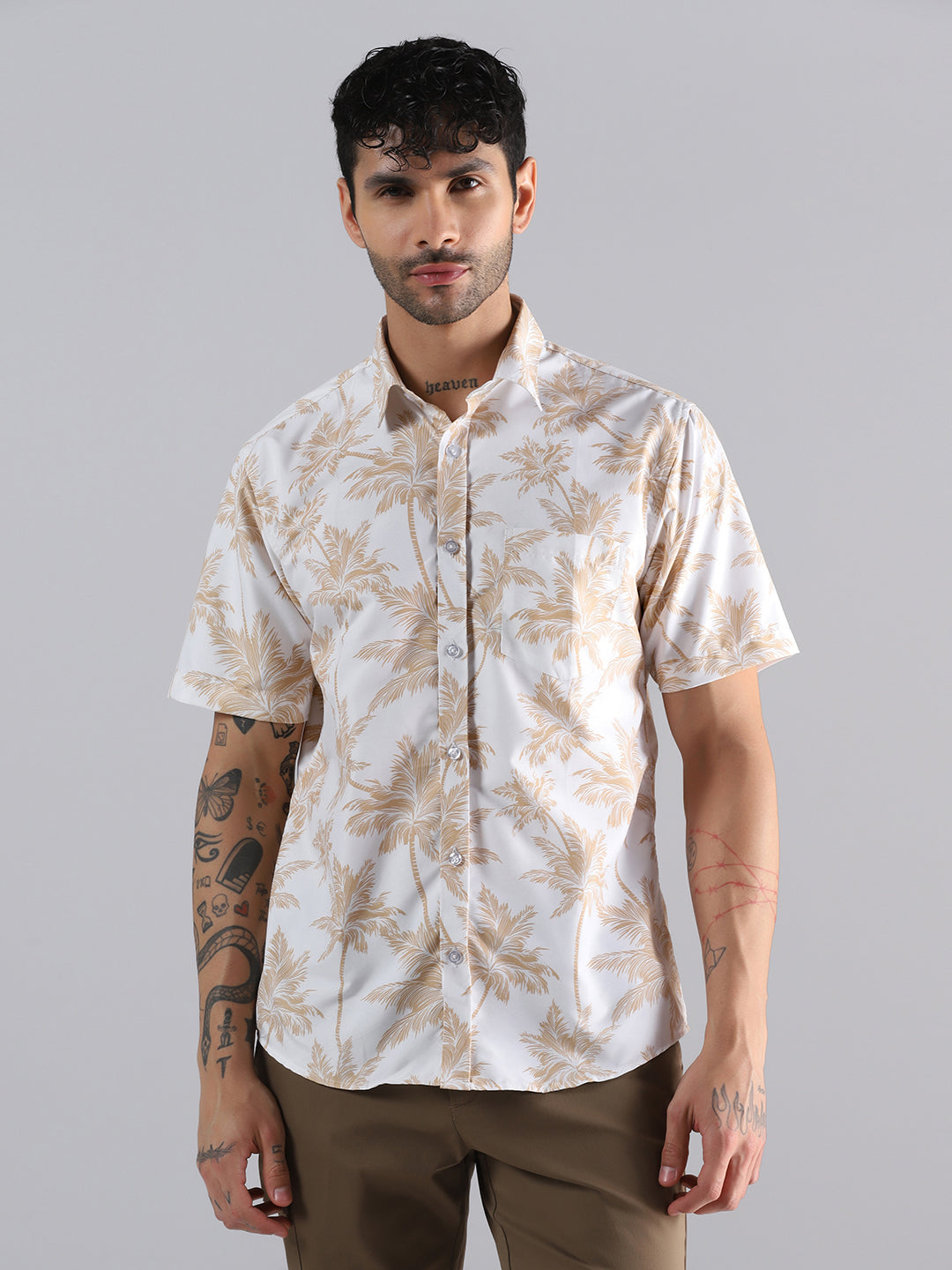 Desert Palm Print Half Sleeve Shirt