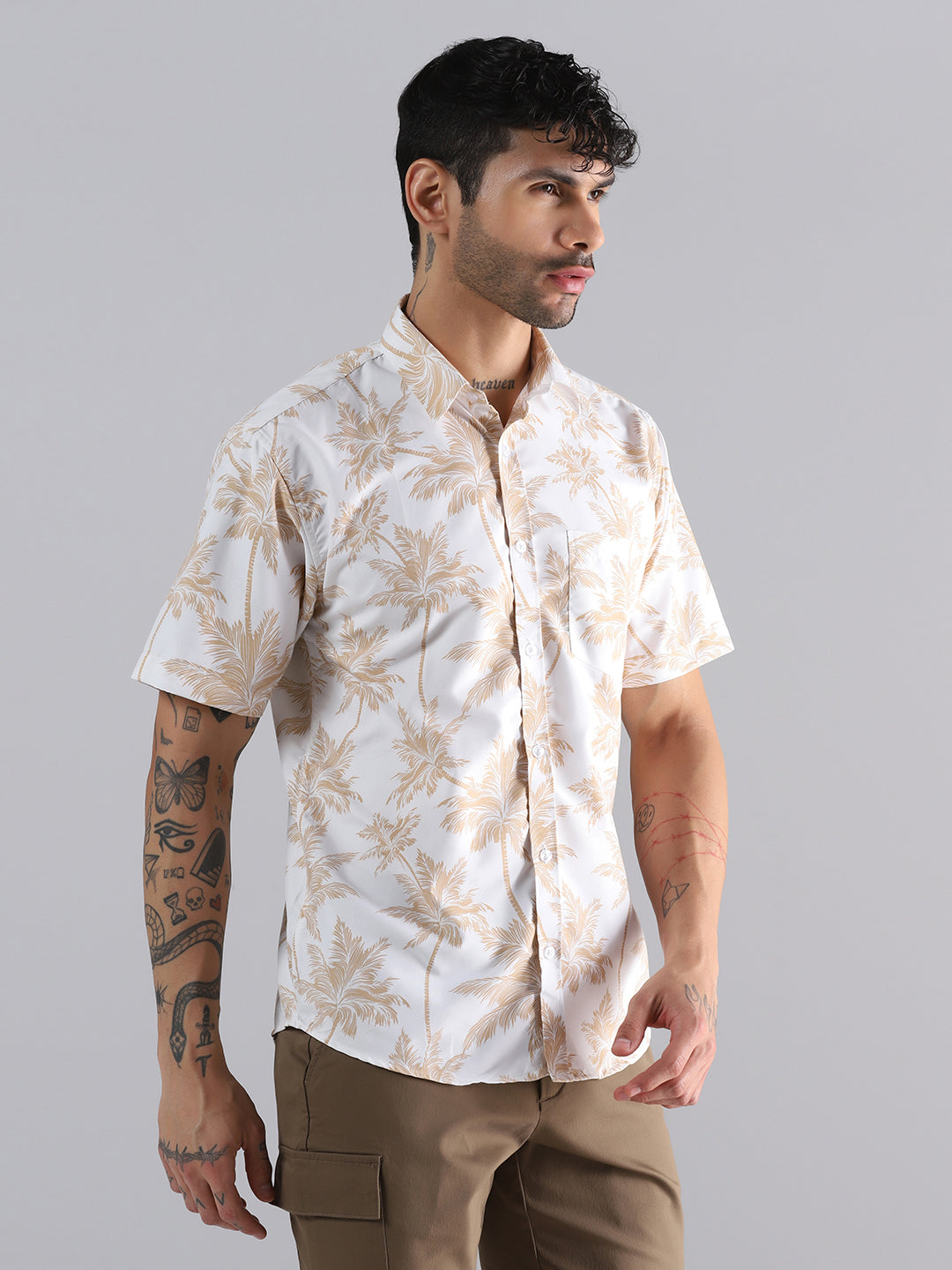 Desert Palm Print Half Sleeve Shirt