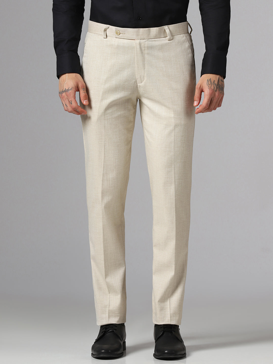 Men Beige Linen Trousers - Tahvo India